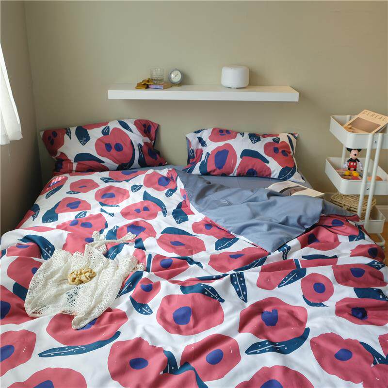 高档轻上奢60绒支长棉ins单纯棉四件套 全棉清新被套田园花卉床用