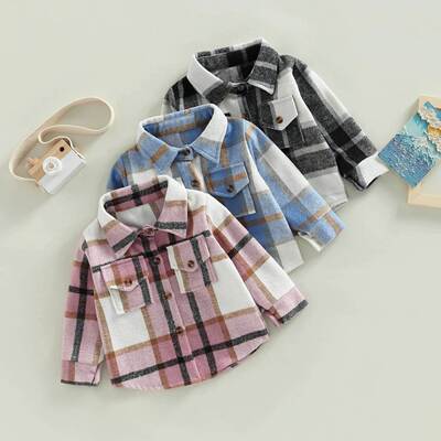 Toddler Baby Boy Girl Plaid Shirt Jacket Outfits Button Down