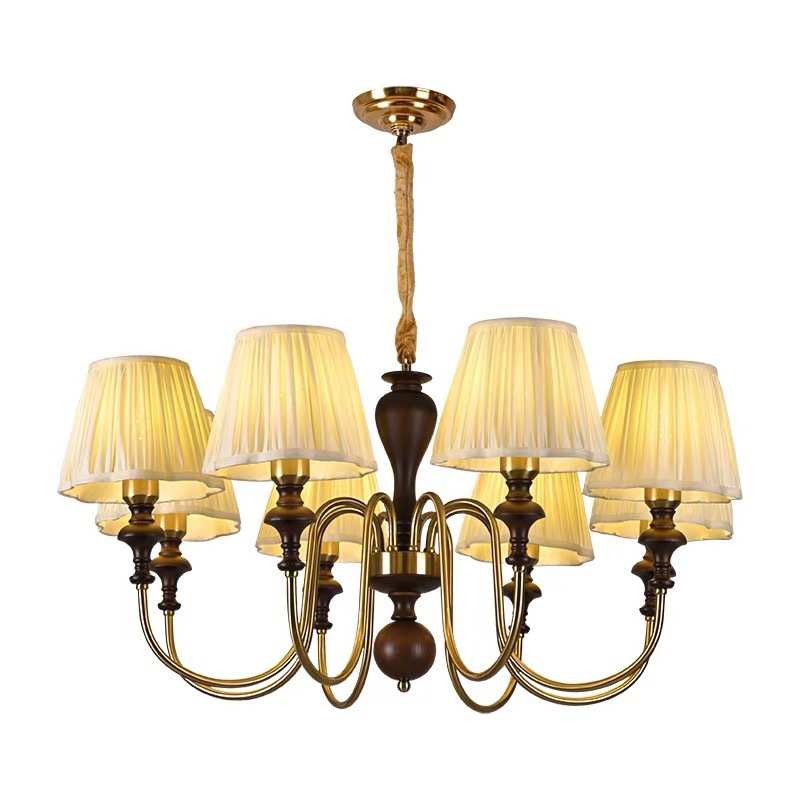 美式复古南洋风客厅吊灯实木白蜡木布艺灯罩中古灯法式卧室主卧灯