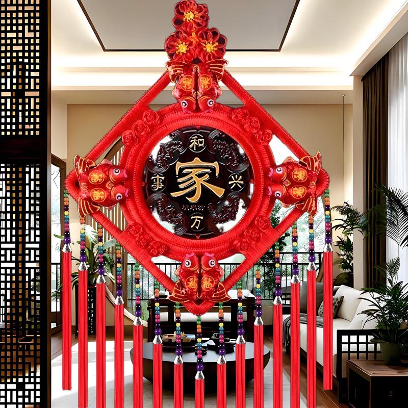 民族风桃木中国结挂件大号福字实木雕刻乔迁玄关装饰壁挂新年饰品