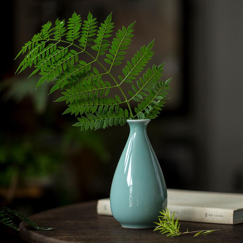 青瓷花瓶摆件客厅茶桌插花创意简约花器水培小花瓶陶瓷茶具配件