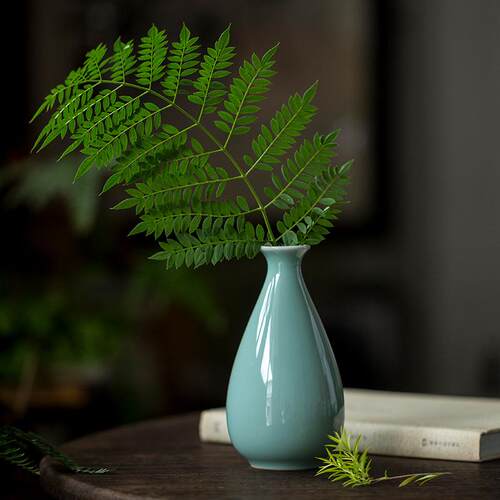 青瓷花瓶摆件客厅茶桌插花创意简约花器水培小花瓶陶瓷茶具配件