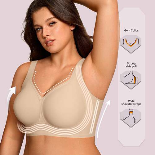 INTENTION Women Seamless Bra Wireless Coverage Push Up