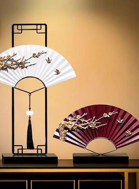 客厅摆件新中式酒柜玄关禅意博古架办公桌轻奢高档家居扇子装饰品