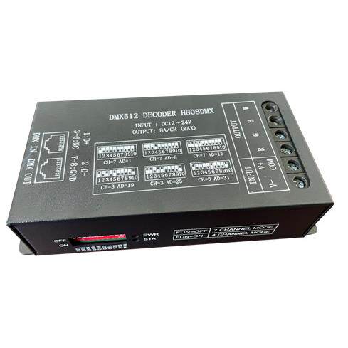 H808DMX RGBW 恒压驱动解码器 12-24V 8A