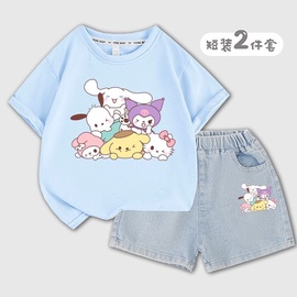 2024库洛米家族衣服女童，短袖牛仔裤甜美两件套韩版中大童t恤8