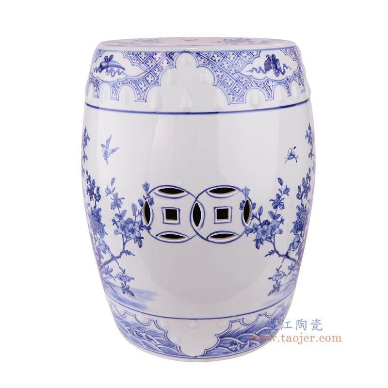 景德镇陶瓷梳妆凳户外鼓墩古典中式手绘青花花鸟鼓凳淋浴凳子摆件