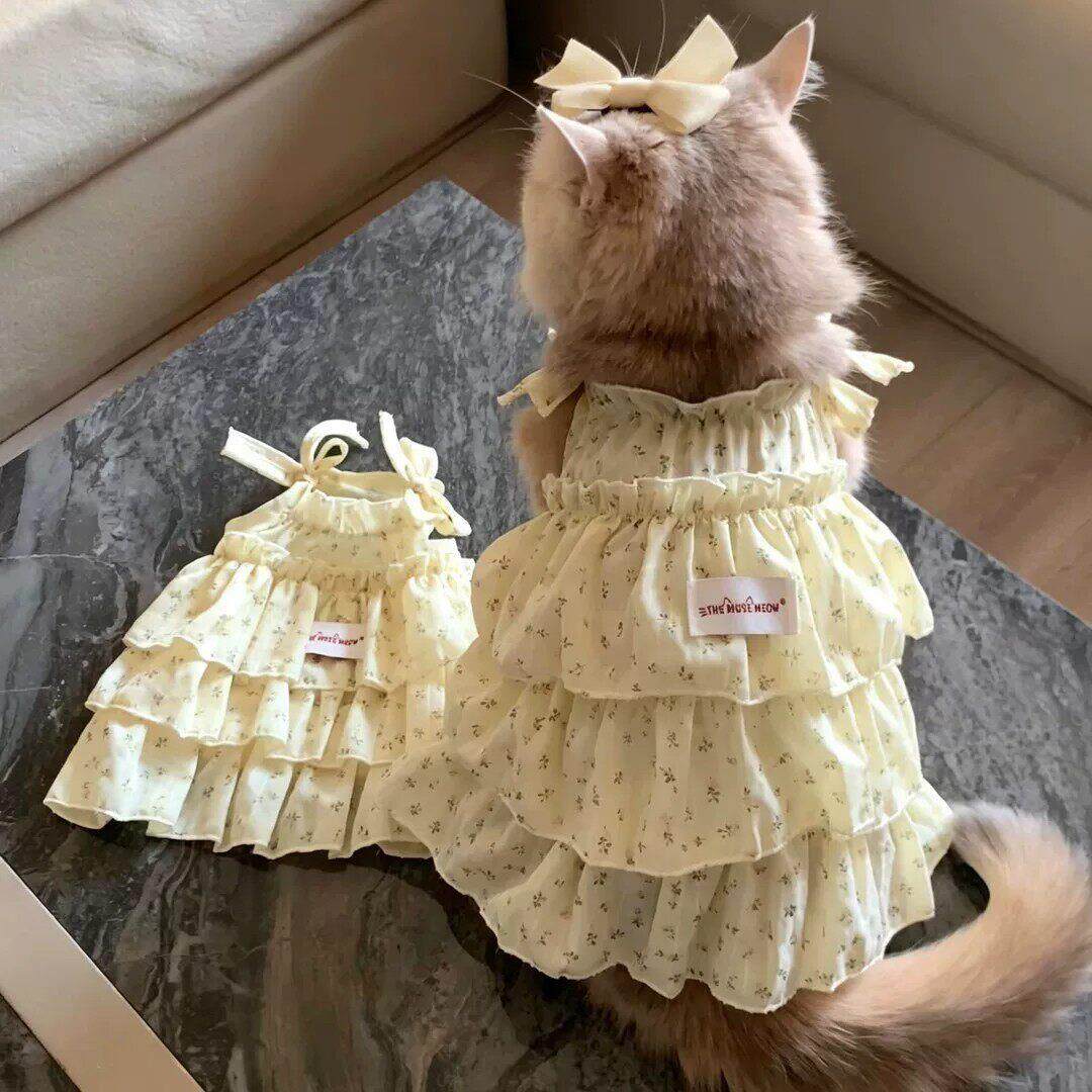 猫咪裙子春夏季公主风吊带碎花裙金渐层布偶幼猫防掉毛千层连衣裙