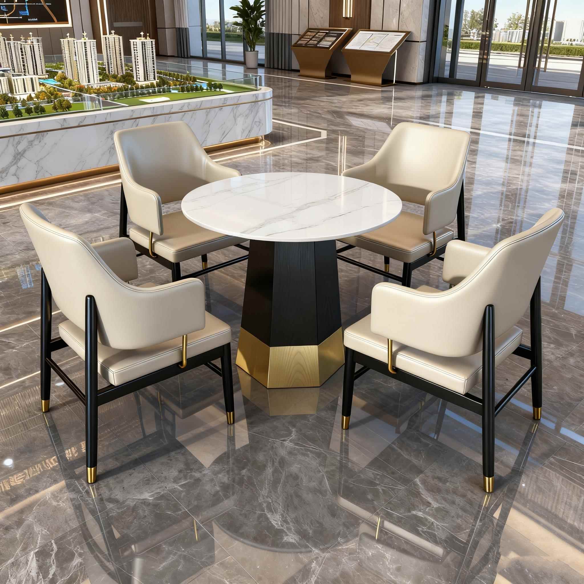 售楼处洽谈桌椅款组合商务酒店会客新中式一桌四椅接待小圆桌家具