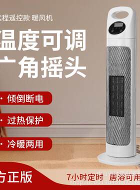 家用暖风机取暖器广角摇头带显示定时遥控冷暖双用立式取暖器