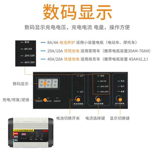 纽福克斯NFA汽车电瓶充电器12v24V货车蓄电池40A充电机6897NV