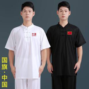 冰丝夏天薄款男士短袖T恤太极服男装夏季男款速干半袖半截袖男式