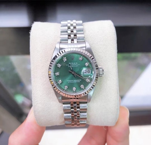 先鉴后发98新26mm劳力士日志型69174绿盘自动机械女表正品后镶钻
