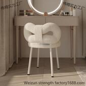 奶油BDZ风羊化妆凳简约卧室化妆椅蝴蝶结女羔毛梳妆台子生椅轻奢