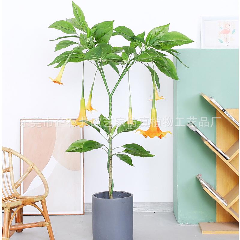 新品仿真花MTL-048曼陀罗花盆栽花色植橙物乔木色喇叭仿真树花艺