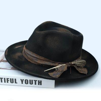 Distressed Paint Finish Jazz Hat 毛呢毡礼帽