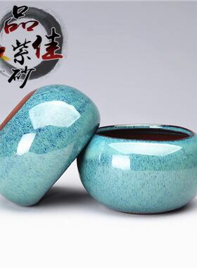 多肉植物紫砂花盆圆型陶瓷盆均釉蓝色釉盆景盆办公室桌面厂家