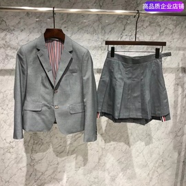 TB四杠西装羊毛修身型纯色九分袖单排扣女士小西服短裙套装外套潮