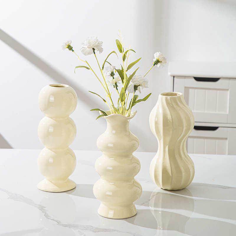 欧式圈圈设计感陶瓷花瓶奶油风摆件客厅餐桌装饰花器,家居饰品,花瓶,淘宝优惠券,粉丝福利购,淘宝优惠卷