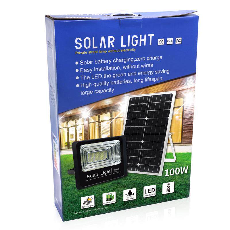 厂家太阳能投光灯100Wled壁灯新农村太阳能庭院灯智能3天亮灯
