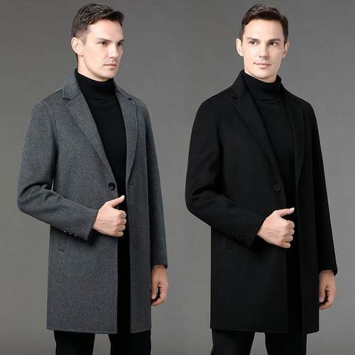 冬呢新款帅双面羊毛呢大衣修身气风衣毛81921-M呢羽绒内秋胆可拆