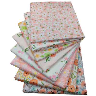 新品全棉斜纹印花布料DIY手工拼布春夏粉色花系纯棉碎花床品面料