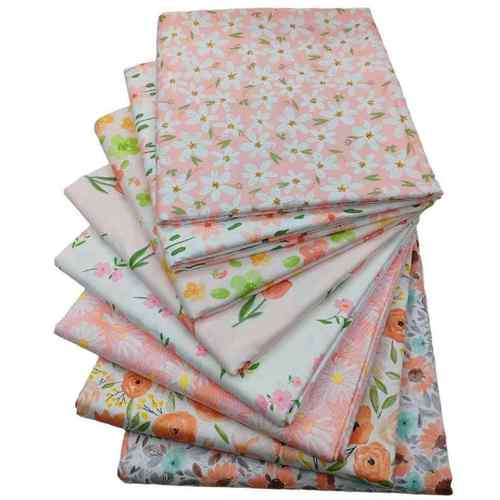 新品全棉斜纹印花布料DIY手工拼布春夏粉色花系纯棉碎花床品面料