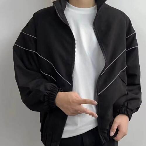 Stand Collar Zipper Jacket With Street Style Oversized Fit
