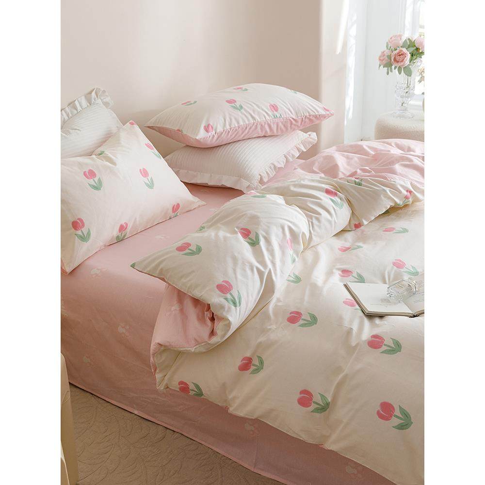 床6B7四6F77MH6S9夏季田园风小碎花床上件套笠纯棉套被学生宿舍床