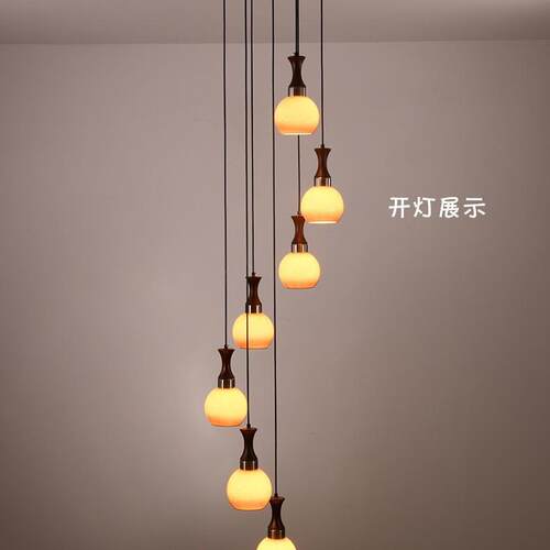 楼梯间楼梯客厅复式楼复式吊灯吊灯loft挑旋转楼梯中古中式别墅灯