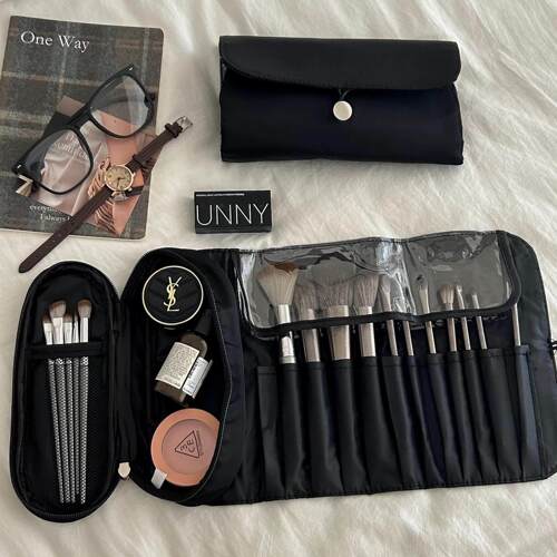 hin实用 化妆刷收纳包卷袋可携式大容量眼影刷多功能折叠收纳防尘