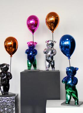 创意气球熊摆件样板间售楼部入户玄关电视柜桌面软装网红轻奢饰品