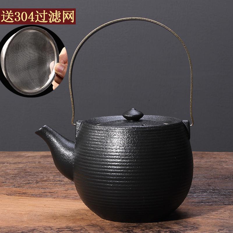 黑陶提梁壶内置过滤网大号大容量家用陶瓷单壶功夫茶具套装竹托盘
