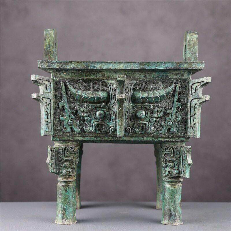 西周兽面纹方鼎古青铜器洛阳鼎摆件工艺品饕餮纹鼎洛阳博物馆藏