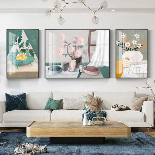 简约现代客厅装饰画三联挂画餐厅卧室壁画北欧风植物水果背景墙画