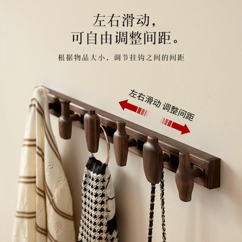 木质用帽免打孔衣钩实木可gg移动节玄调关家卧室门后墙壁直排挂衣