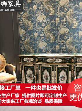 奢华欧式手绘绿色玄关柜储物柜四门装饰柜别墅样板间家具
