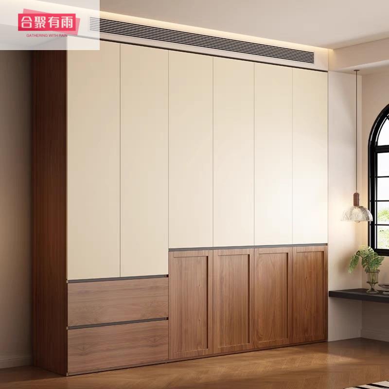 中古分段式实木衣柜一门到顶免拉手现代简约书桌一体颗粒板大衣橱