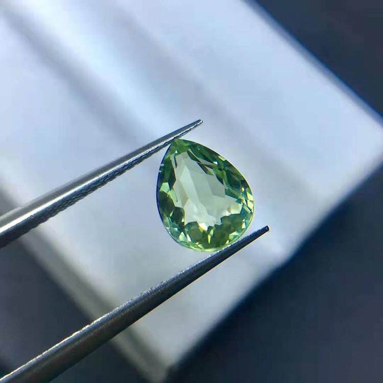 原设计宝石戒面通透绿色水滴形1.58ct天然碧玺裸石彩宝首饰定