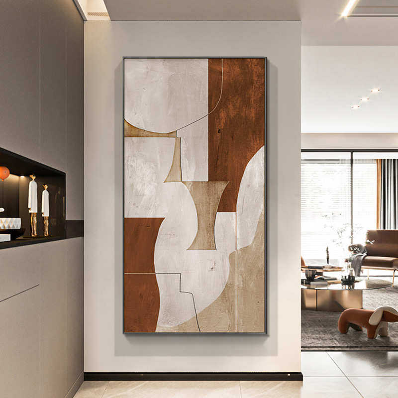 侘寂风格玄关客厅装饰画入户正对门抽象竖版现代简约莫兰迪色挂画