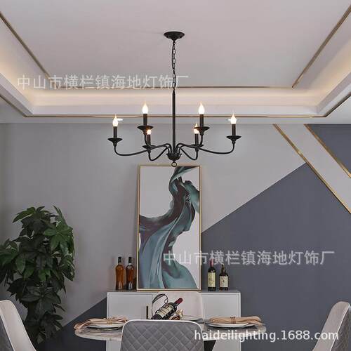 简约吊灯创意客厅卧室餐厅灯黑色铁艺蜡烛灯具 6头枝型吊灯家居灯