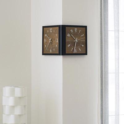 WOZOOM屋准免打孔客厅双面转角挂钟创意拐角时钟中古风挂墙钟表