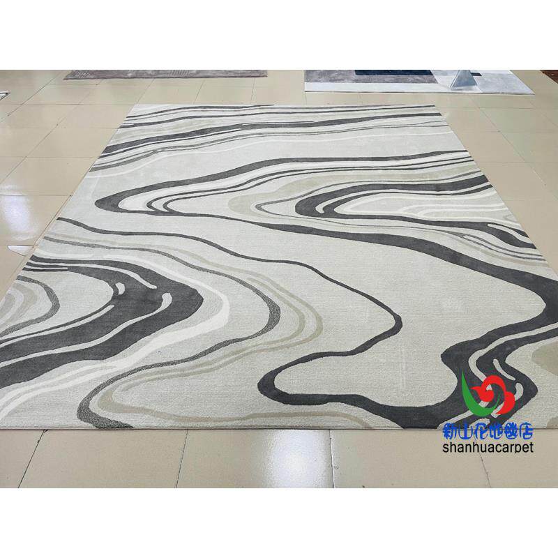 现代简约中式抽象条纹手工腈纶客厅茶几沙发地毯书房大厅接待室
