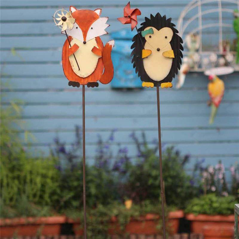 花园庭院创意狐狸刺猬地插装饰品户外落地式花架花盆绿植盆栽摆件