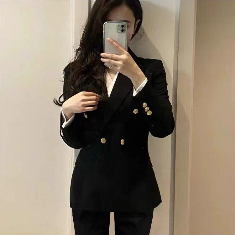下课西装套装黑女大学级生面URI试服正装免烫高职业西公务员色西