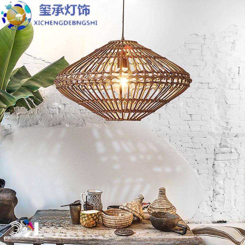 新款直销中式竹编餐厅茶室吊灯复古手工工艺藤编鸟笼咖啡奶茶店吧