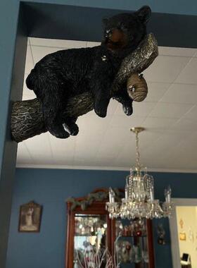 直销新款跨境树杈熊装饰品摆件庭院户外树干黑熊摆件仿真花园挂件