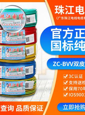 广东官方珠江电线家用BVV1.5 2.5 4 6平方纯铜芯国标家装双皮硬线