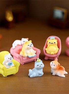 新款猫咪创意治愈系书桌面房间装饰小物件 微缩小动物树脂工艺品