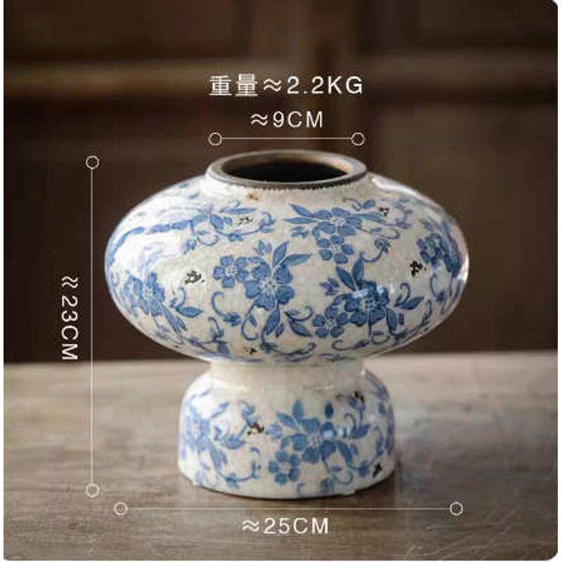 摆件装饰品插花感玄关花瓶青花瓷客厅复古陶罐高级陶瓷仿古灯笼